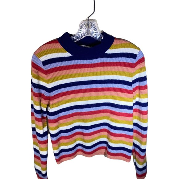 Madewell Sweaters - Madewell Mockneck Pullover Stripe Sweater Size XL Wool Blend Multicolor 90s Look